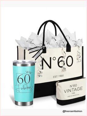 Large Canvas Tote Bag Set with Tumbler and Makeup Bag Birthday Gift